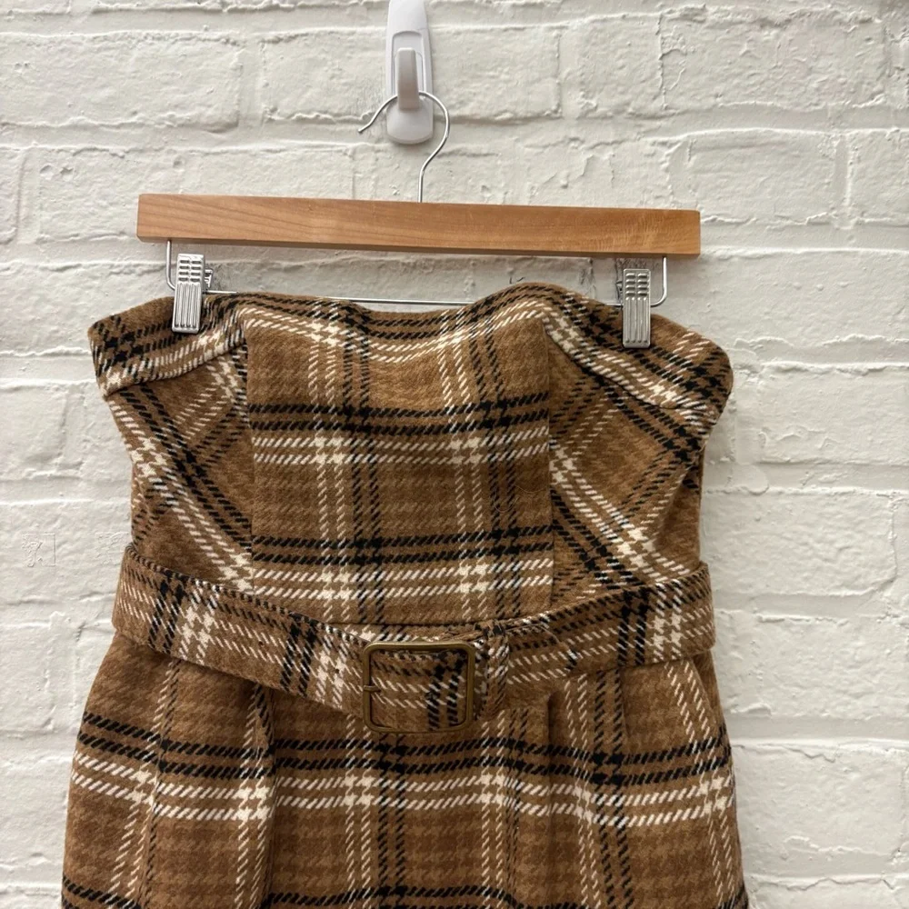Anthropologie || Plaid Belted Midi Dress Pencil‎ Straight Wool Brown 6